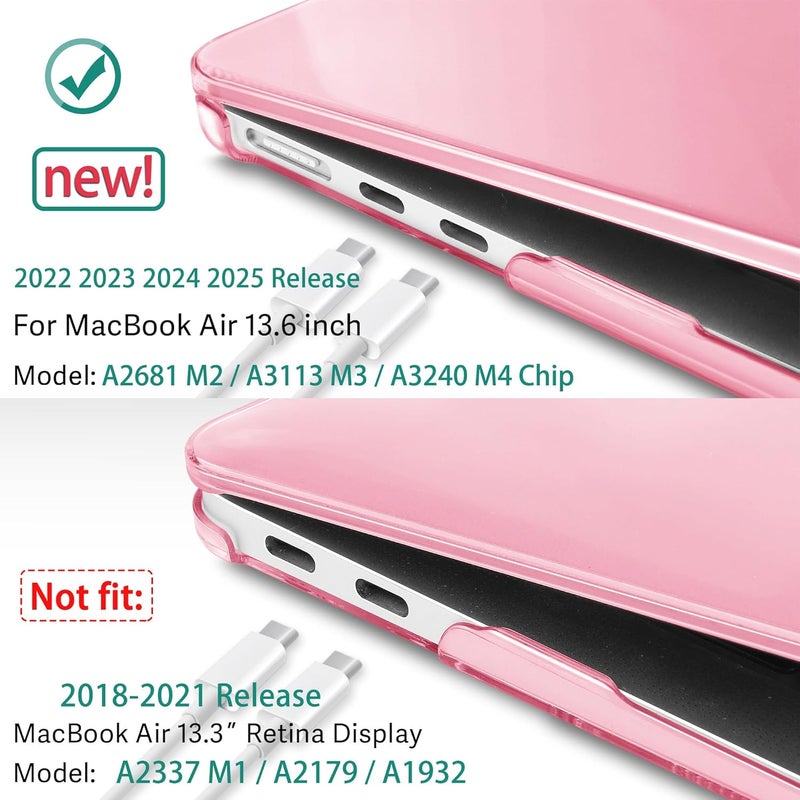 May Chen غطاء لجهاز MacBook Air 13.6 بوصة 2025 2024 2023 2022 إصدار A3240 M4 A3113 M3 A2681، غطاء صلب بلاستيكي لجهاز MacBook Air 13.6" مع شاشة Retina يناسب Touch ID، وردي كريستالي - Image 3